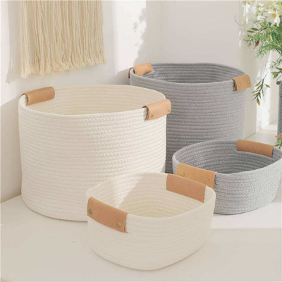 Wadah Hias KingWell Handwoven Storage Baskets With Leather Handles