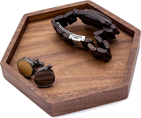 Tray tampilan perhiasan kayu bulat 13.5x12.2x1.9cm Untuk kalung cincin