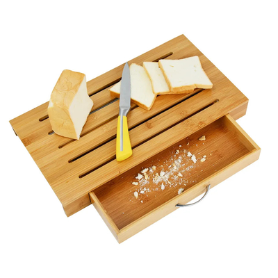 Bamboo Water Resistant Baguette Bread Board Pemotongan Dengan Tray Drawer