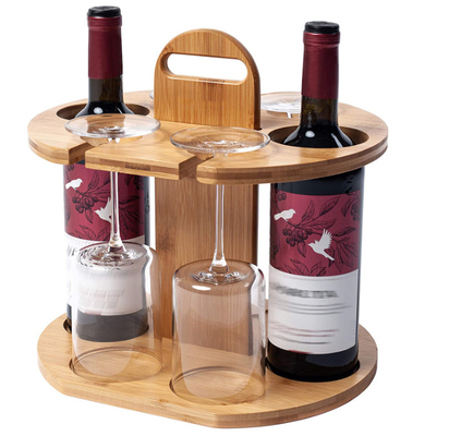 11.8x9.8x11.8 inci kayu Wine Rack Wine Storage Set memegang 2 botol dan 4 gelas