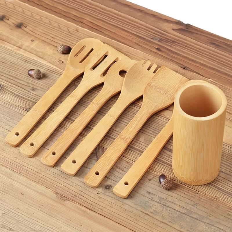 30x6cm Kitchen Pot Shovel Hygienic Bamboo Cooking Utensils Set